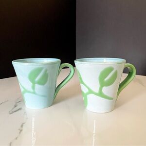 SET of 2 Blue & Green Leaf Mugs by Vietri